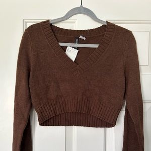 brown v-neck sweater